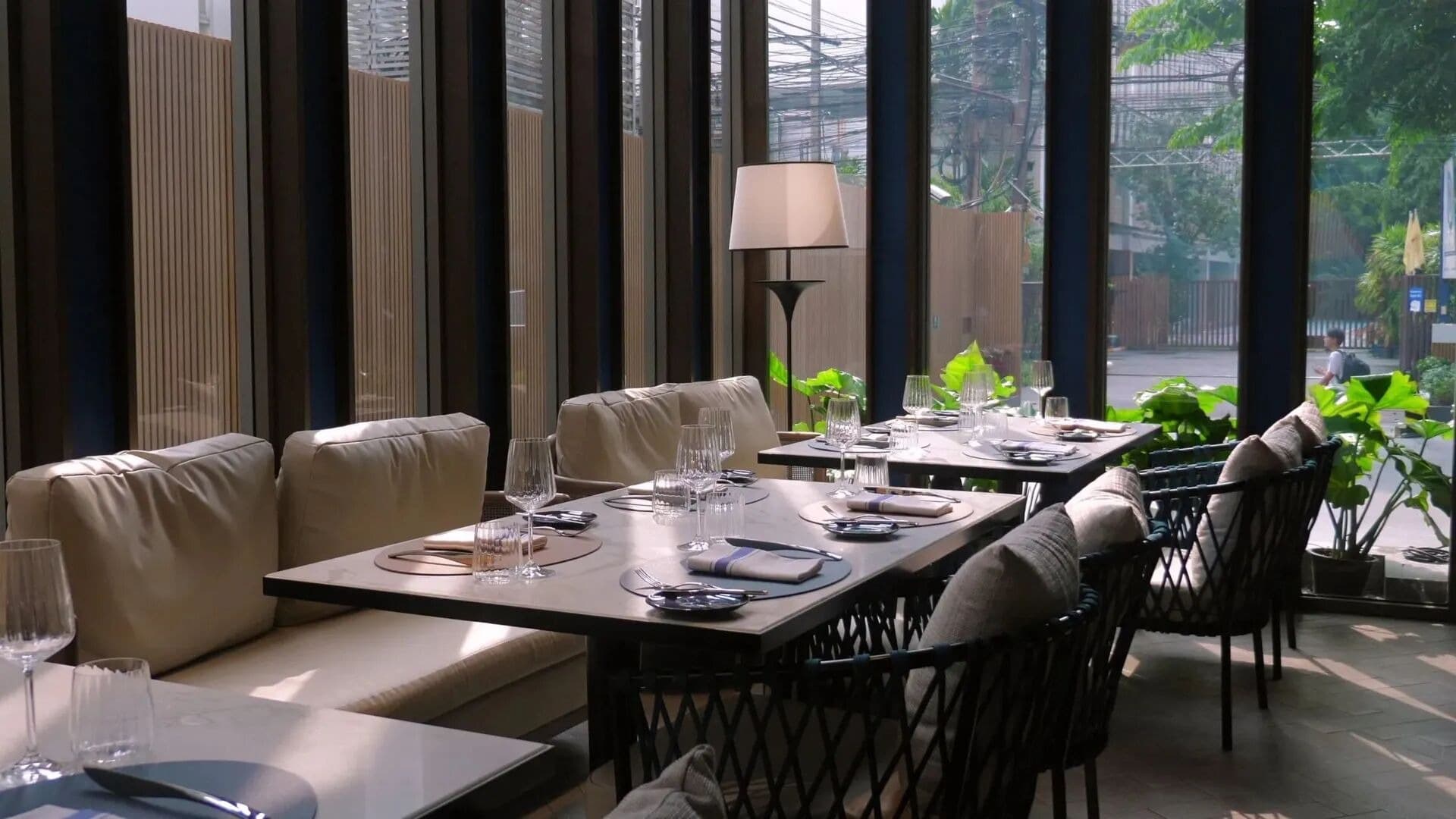 Restaurant interior with ambient lighting