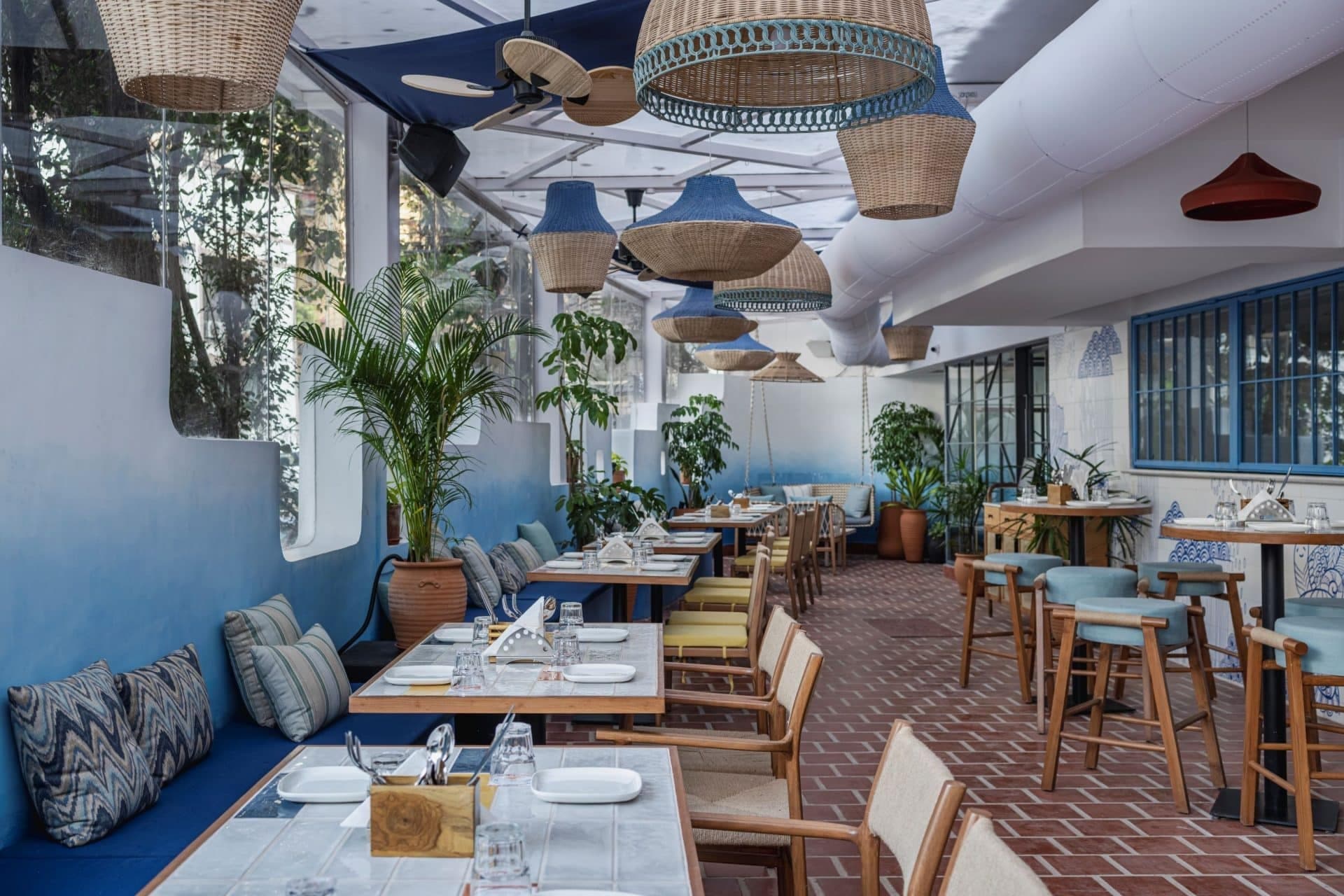 Elegant restaurant interior with ambient lighting